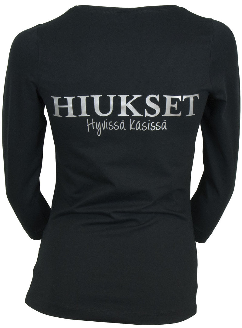 Tekstipaita hiukset musta takapainatuksella